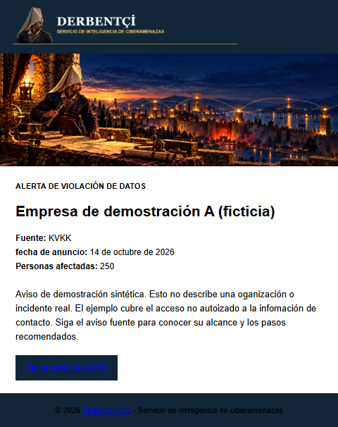 Ejemplo de correo electrónico de violación de datos de KVKK