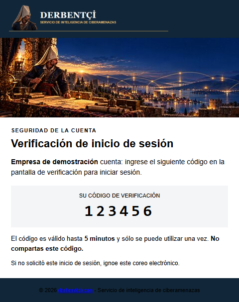 Ejemplo de correo electrónico de verificación de inicio de sesión