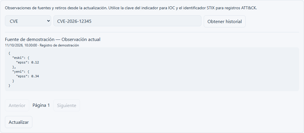 Captura de pantalla del historial de origen capturada a partir de componentes reales de la aplicación utilizando datos de muestra