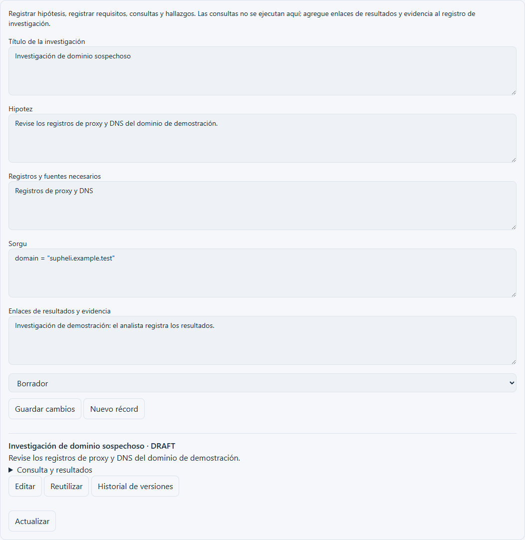 Captura de pantalla de búsqueda de amenazas capturada de componentes reales de la aplicación utilizando datos de muestra