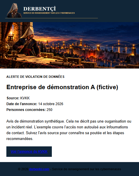 Exemple d'e-mail de violation de données KVKK