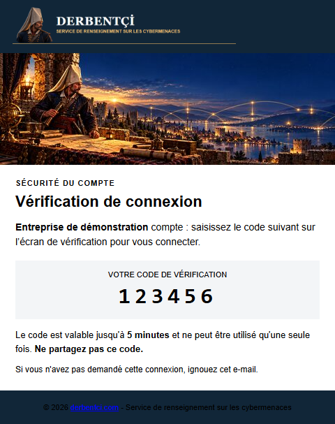 Exemple d'e-mail de vérification de connexion