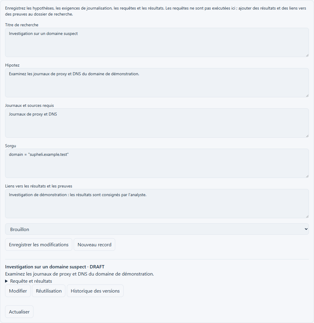 Capture d'écran de chasse aux menaces capturée à partir de composants d'application réels à l'aide d'échantillons de données