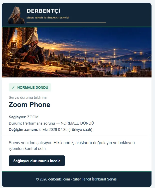 Servis normale döndü e-posta örneği